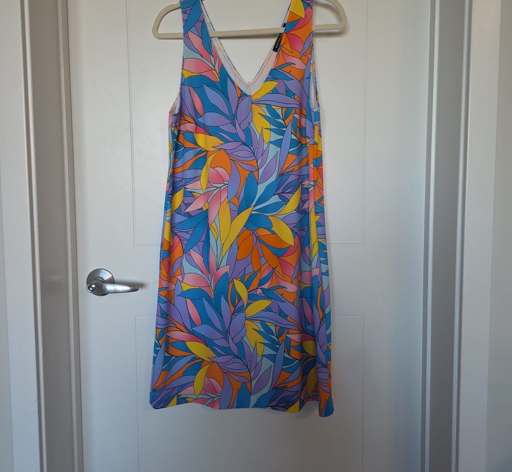 Boston Proper Multicolor Leaf-Print V-Neck Mini Dress